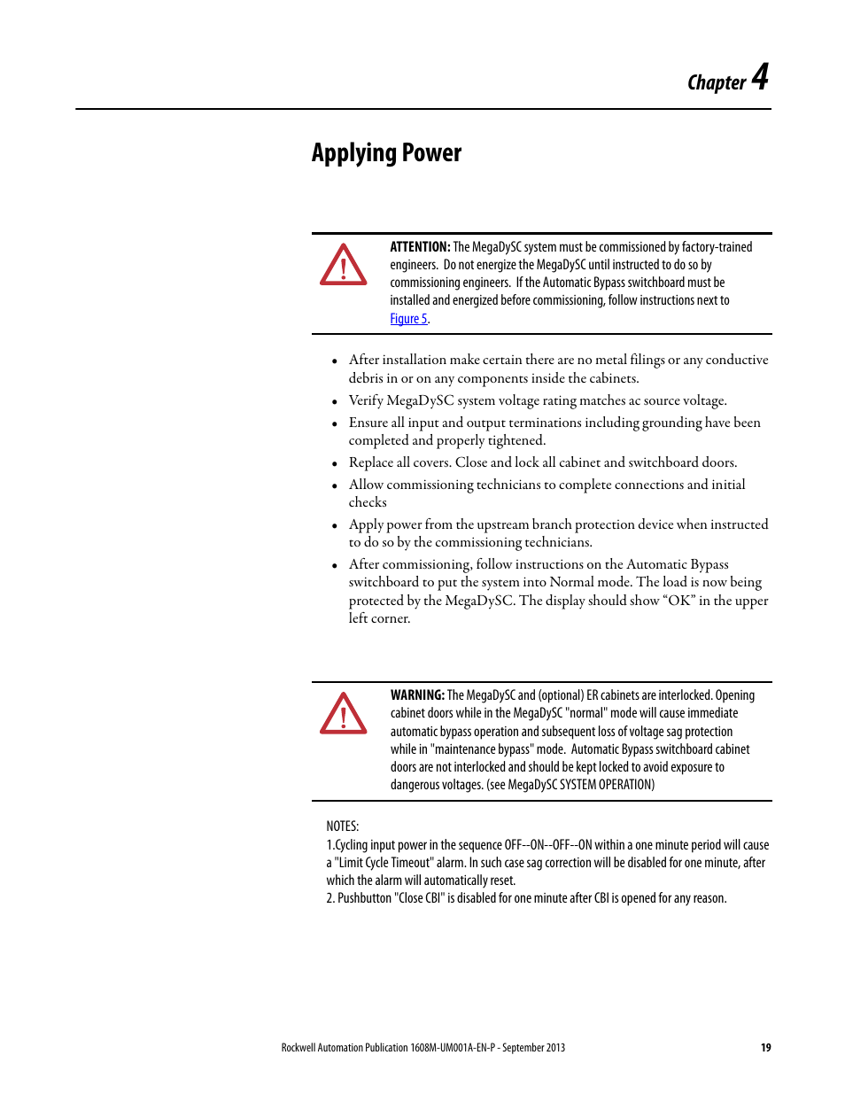 Chapter 4, Applying power, Ch 4 - applying power | Chapter | Rockwell Automation 1608M MegaDySC User Manual, 400 A User Manual | Page 19 / 48