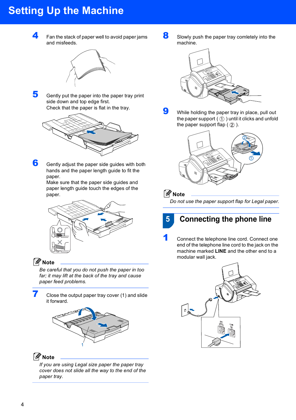 5 connecting the phone line, Setting up the machine, 5connecting the phone line | Brother FAX-1860C User Manual | Page 6 / 16