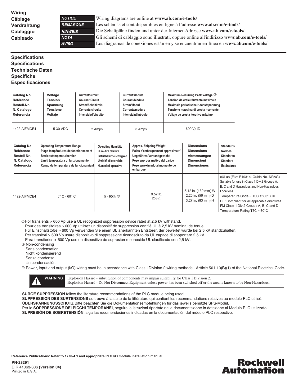 Rockwell Automation 1492-AIFMCE4 I/O Interface Module for High Speed Counter/Encoder Modules User Manual | Page 4 / 4
