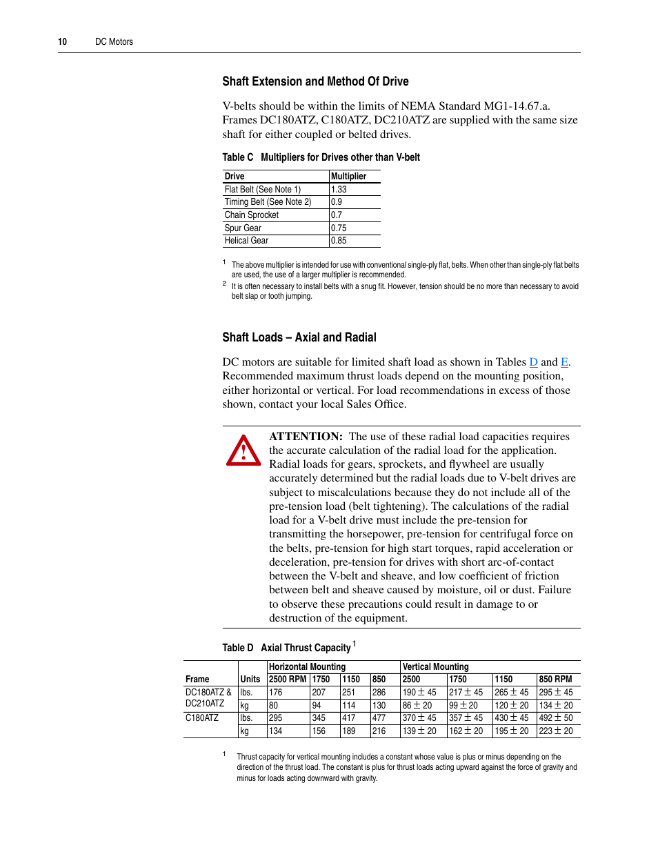 Shaft extension and method of drive, Shaft loads – axial and radial | Rockwell Automation 1325L DC Motors User Manual User Manual | Page 10 / 24
