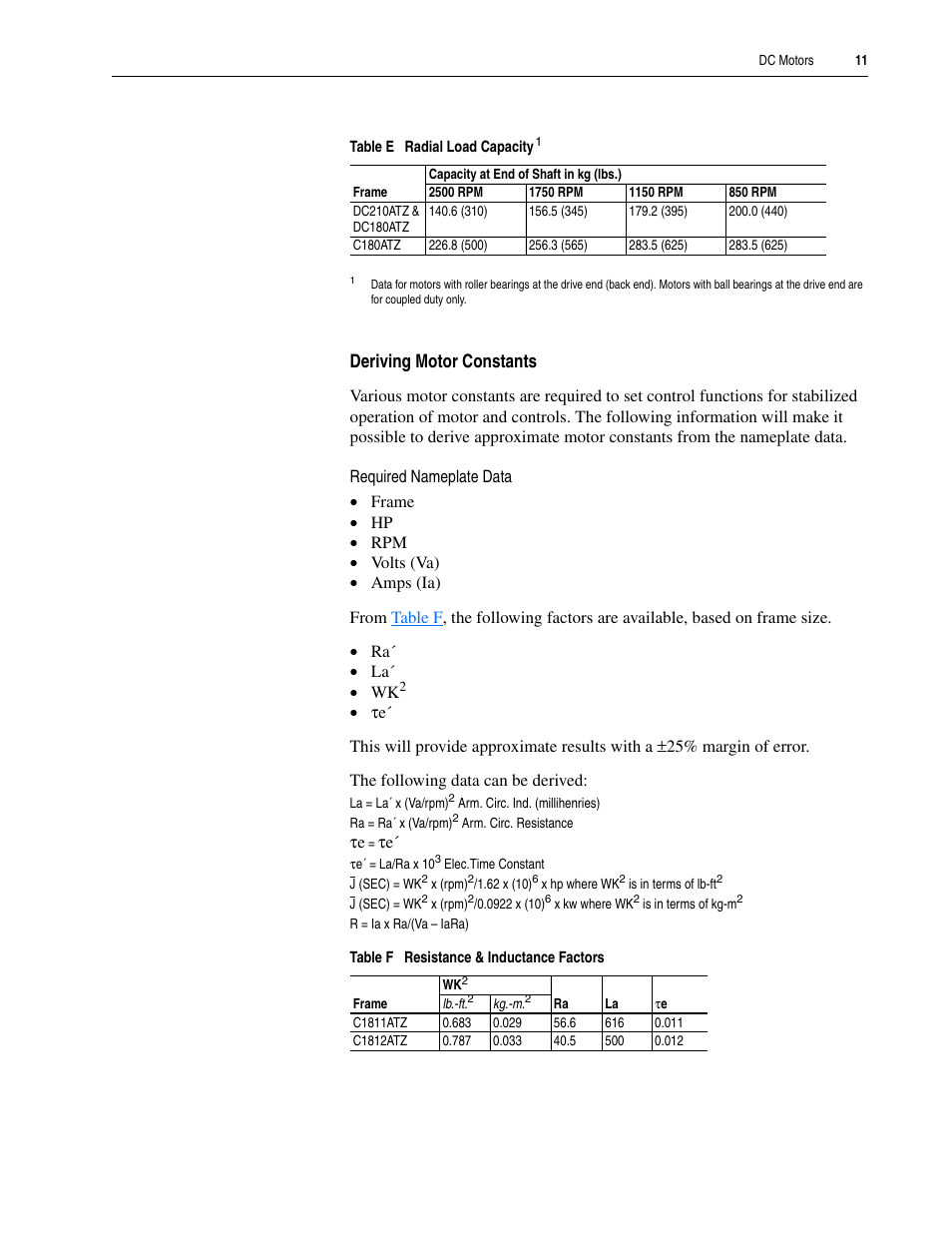 Deriving motor constants | Rockwell Automation 1325L DC Motors User Manual User Manual | Page 11 / 24