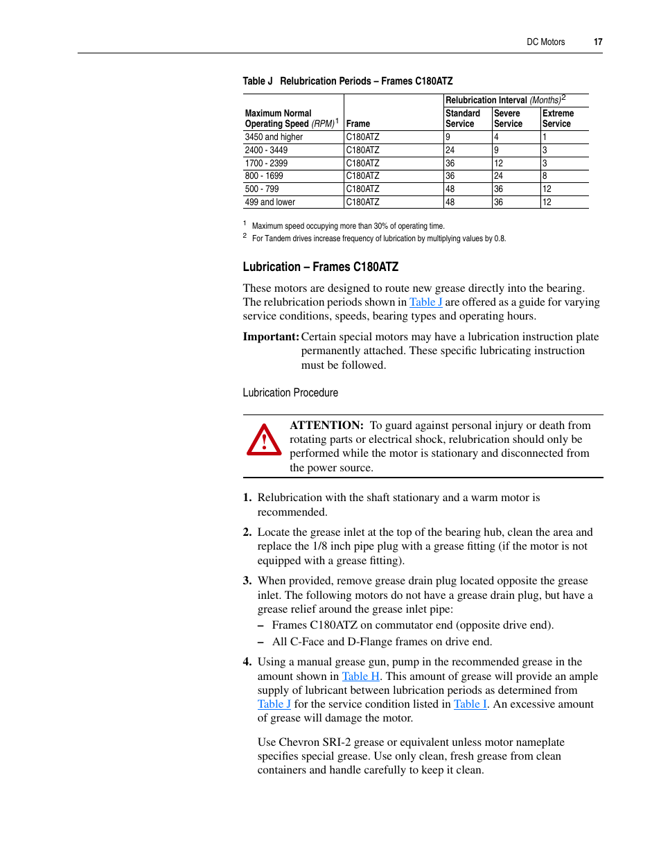 Lubrication – frames c180atz | Rockwell Automation 1325L DC Motors User Manual User Manual | Page 17 / 24