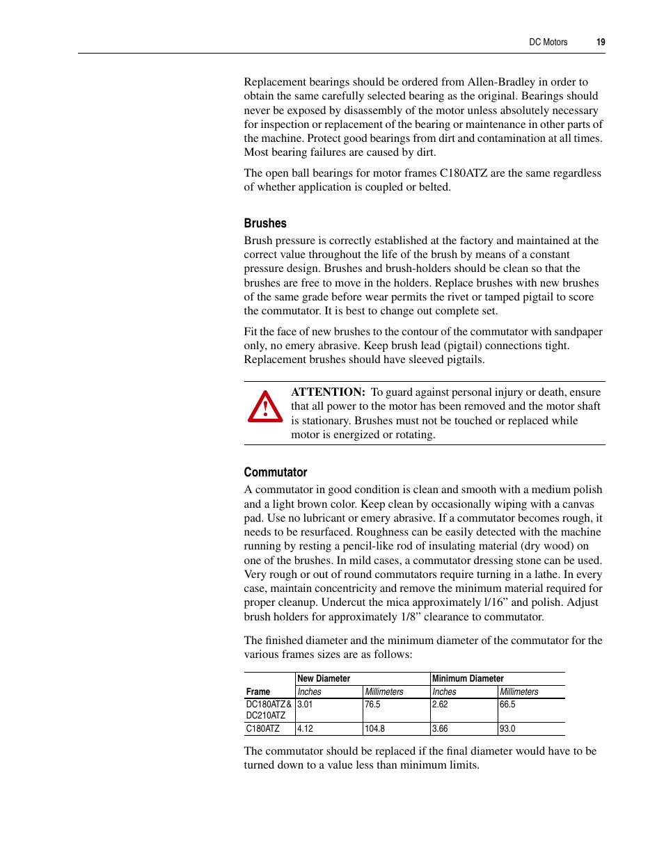Brushes, Commutator | Rockwell Automation 1325L DC Motors User Manual User Manual | Page 19 / 24