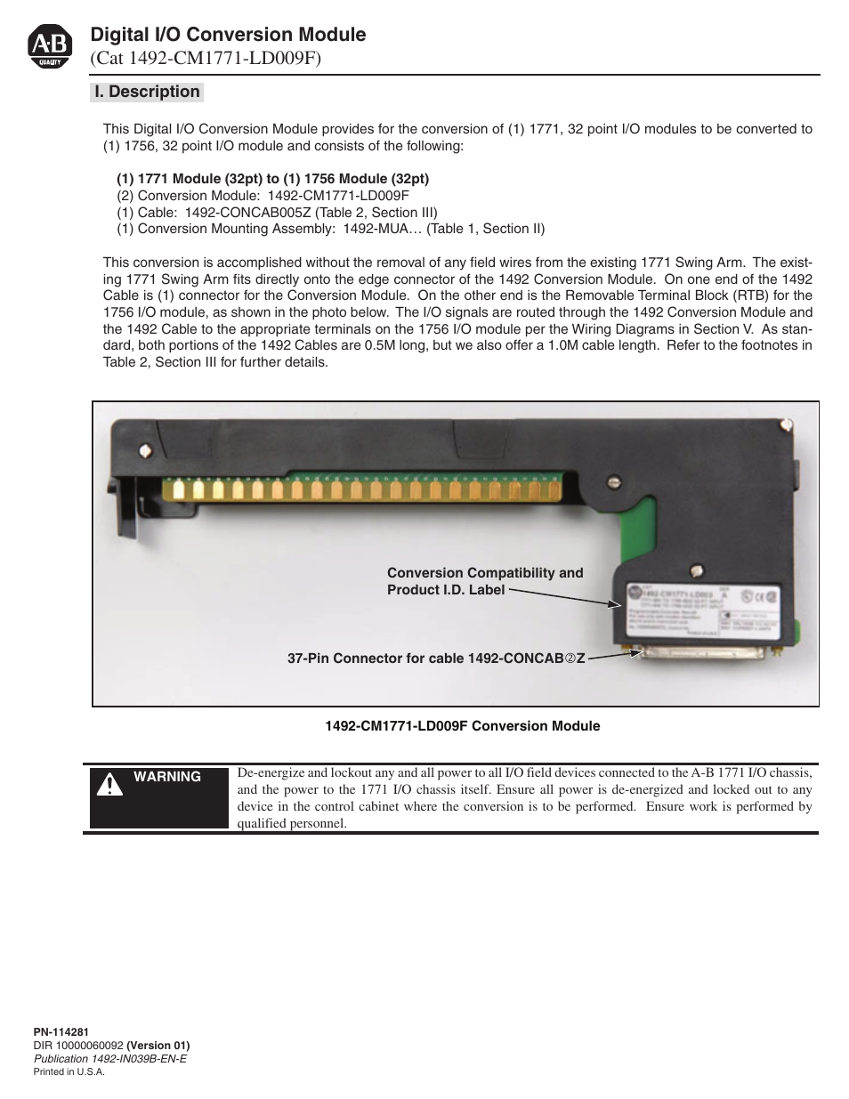 Rockwell Automation 1492-CM1771-LD009F Fused Field Conversion Module User Manual | 6 pages