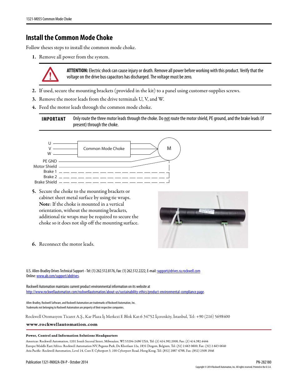 Install the common mode choke | Rockwell Automation 1321-M055 Common Mode Choke User Manual | Page 2 / 2