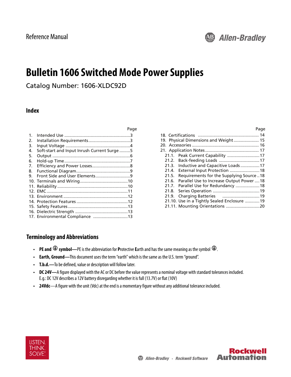 Rockwell Automation 1606-XLDC92D Power Supply Reference Manual User Manual | 22 pages