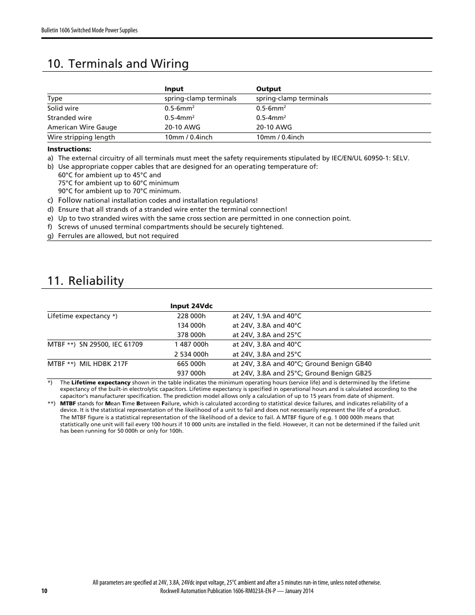 Terminals and wiring, Reliability | Rockwell Automation 1606-XLDC92D Power Supply Reference Manual User Manual | Page 10 / 22