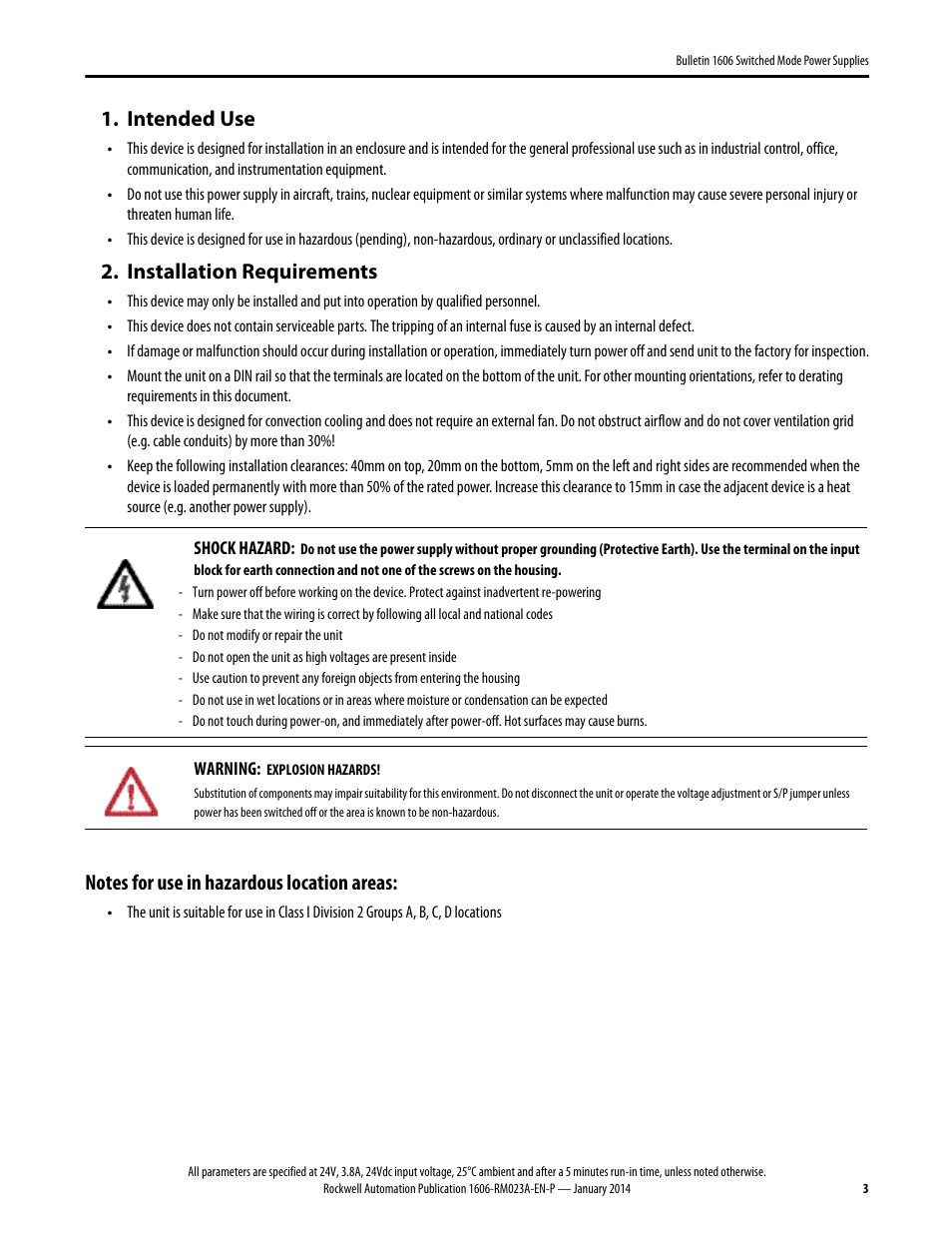 1606-rm023a-en-p, Intended use, Installation requirements | Rockwell Automation 1606-XLDC92D Power Supply Reference Manual User Manual | Page 3 / 22