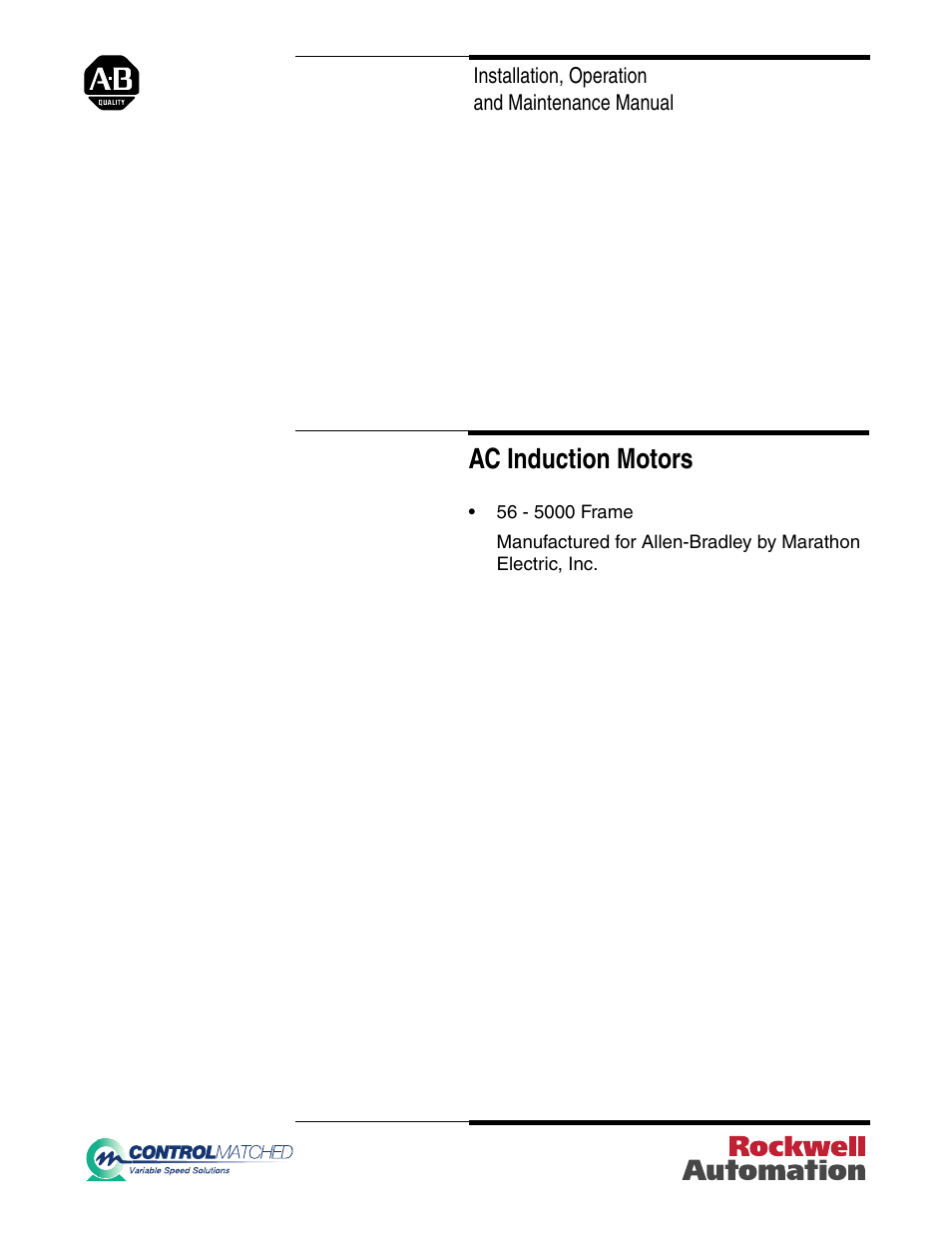 Rockwell Automation 1329M AC Induction Motors, 56-5000 Frame, User Manual User Manual | 16 pages