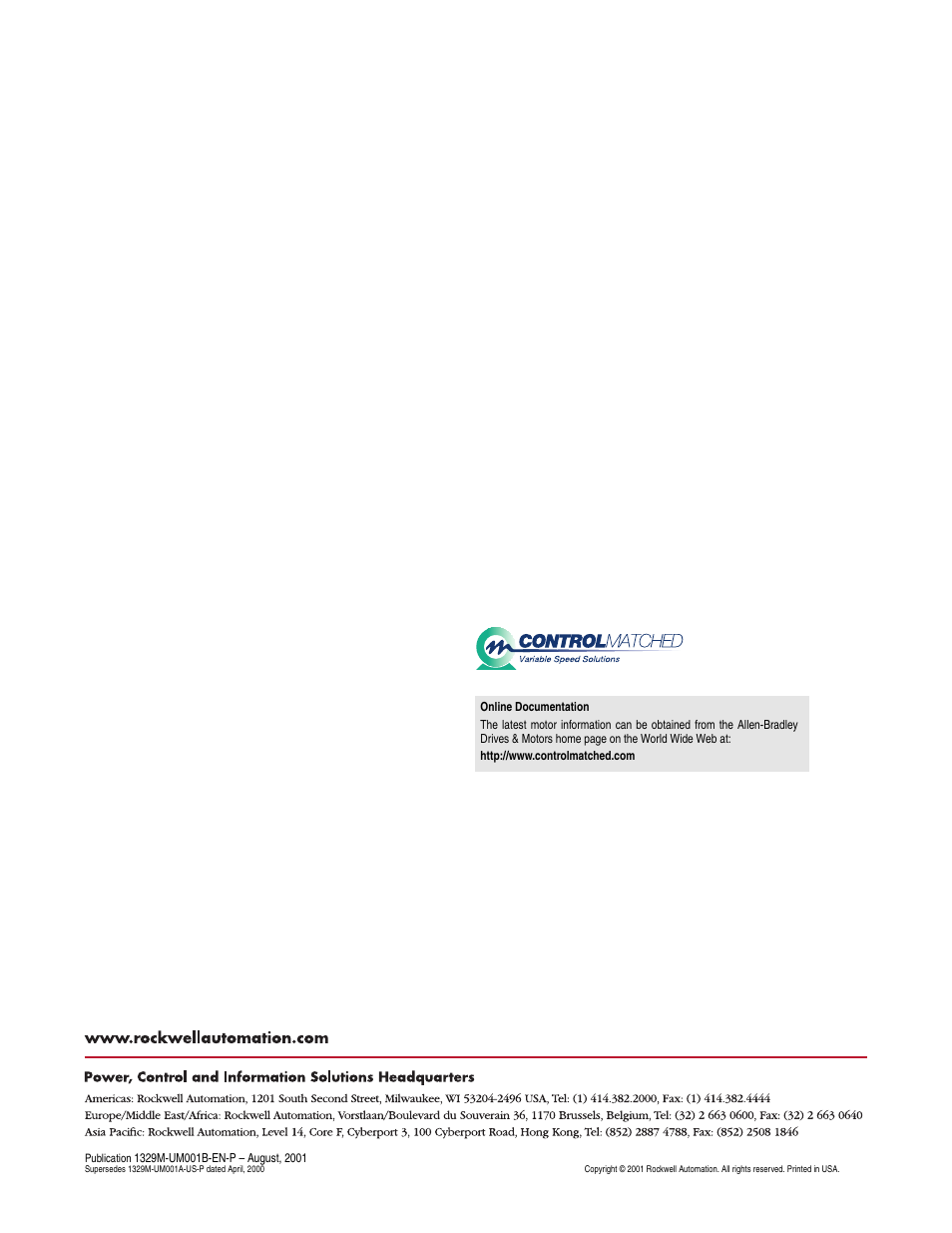 Rockwell Automation 1329M AC Induction Motors, 56-5000 Frame, User Manual User Manual | Page 16 / 16