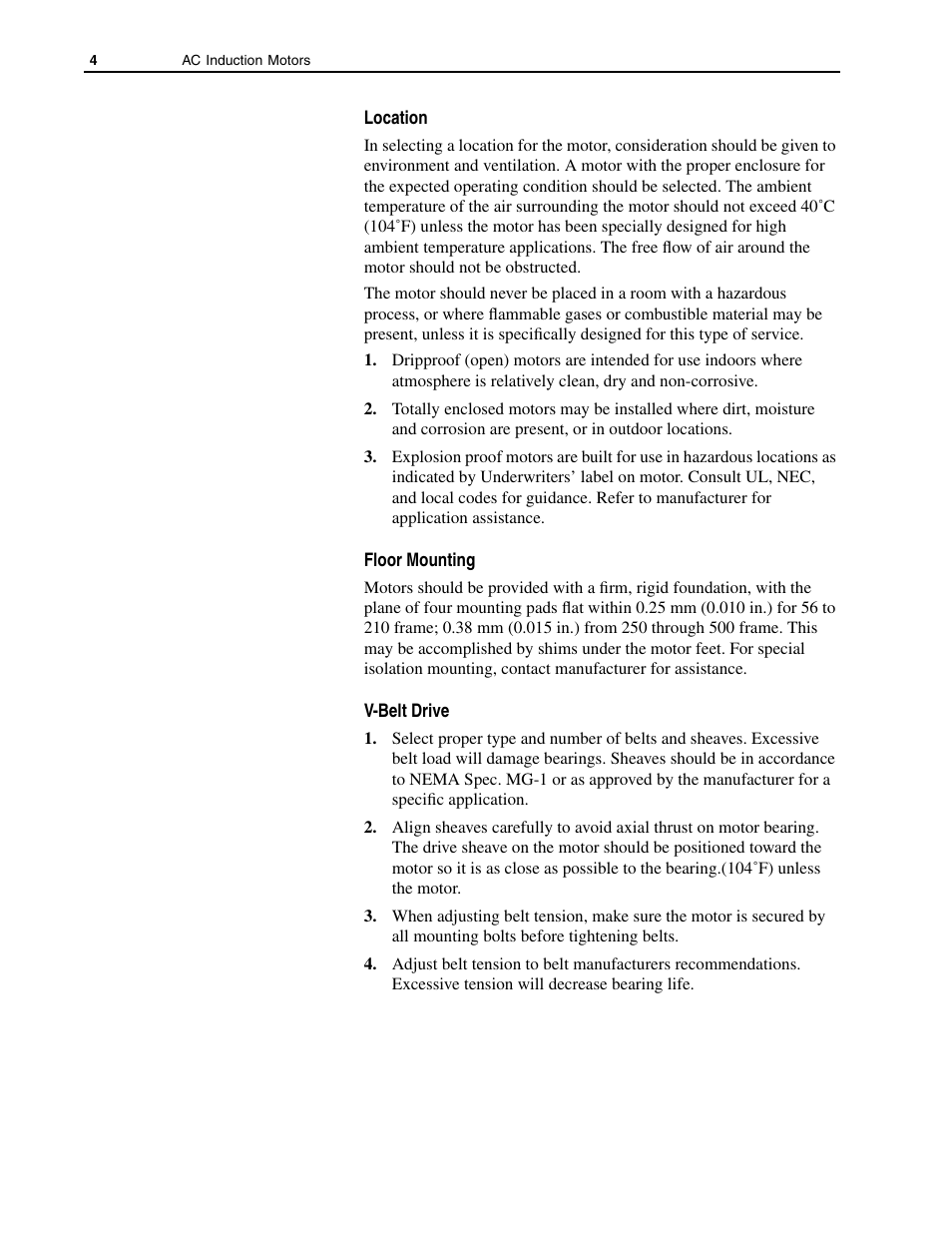 Location, Floor mounting, V-belt drive | Location floor mounting v-belt drive | Rockwell Automation 1329M AC Induction Motors, 56-5000 Frame, User Manual User Manual | Page 4 / 16
