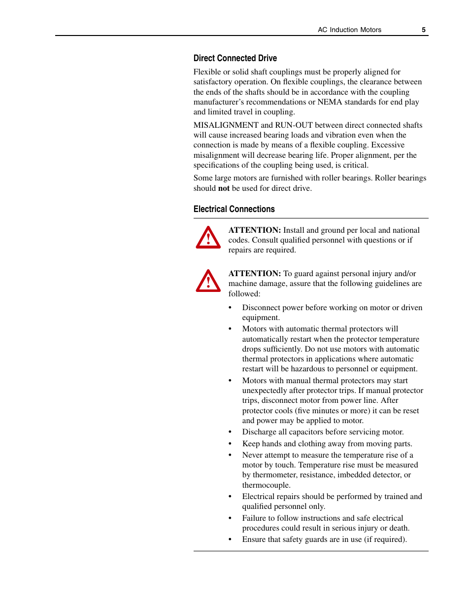 Direct connected drive, Electrical connections, Direct connected drive electrical connections | Rockwell Automation 1329M AC Induction Motors, 56-5000 Frame, User Manual User Manual | Page 5 / 16