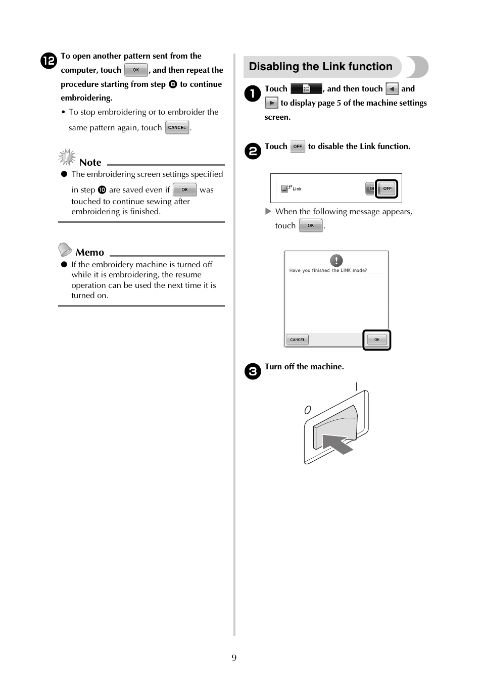 Disabling the link function | Brother ADDENDUM 884-T07 User Manual | Page 10 / 12