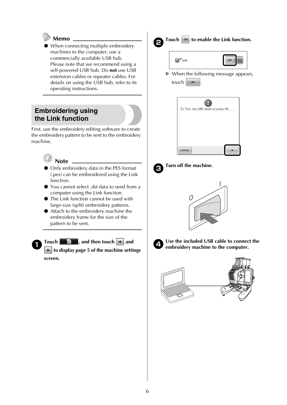 Embroidering using the link function | Brother ADDENDUM 884-T07 User Manual | Page 7 / 12