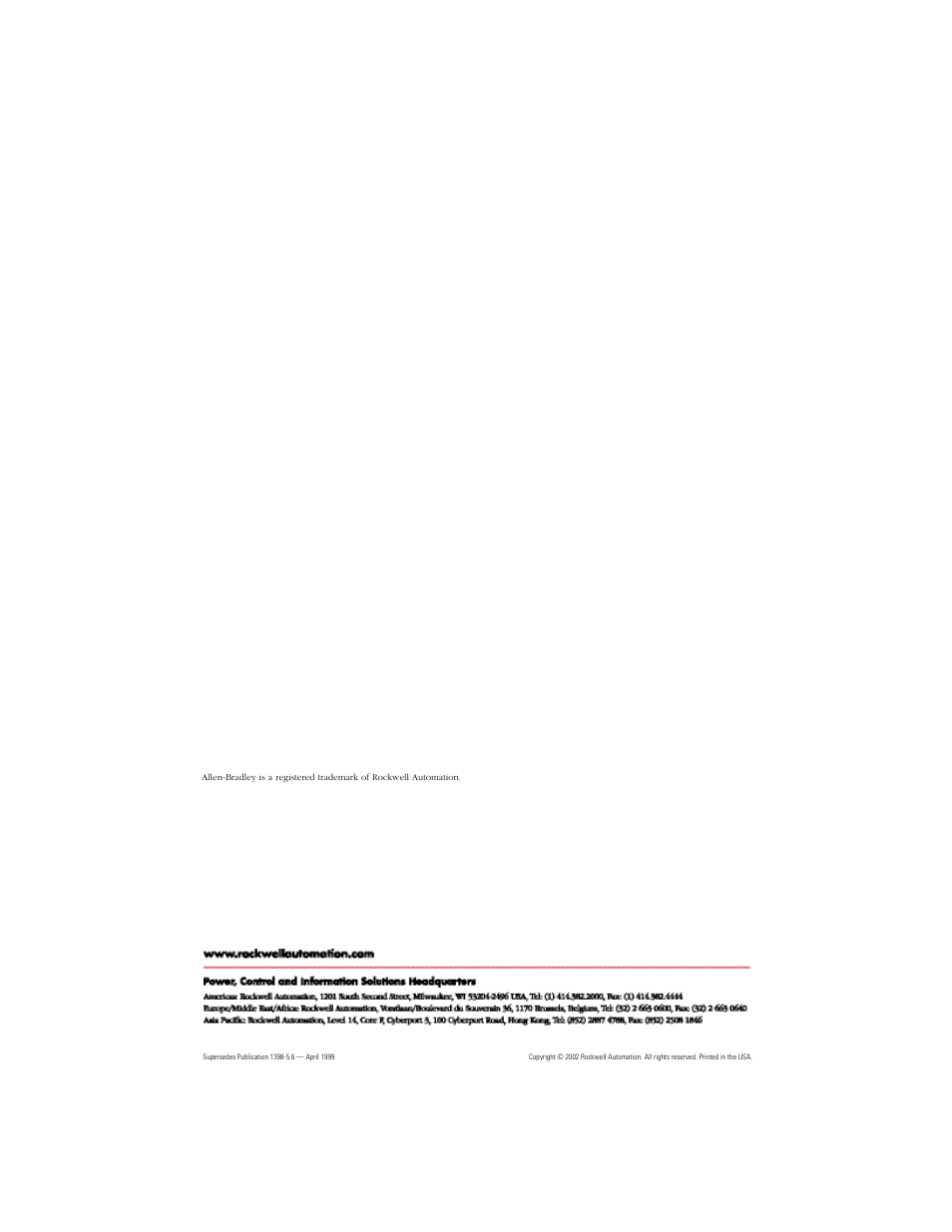 Back cover | Rockwell Automation F-6300 Servo Motor Installation Instructions User Manual | Page 16 / 16