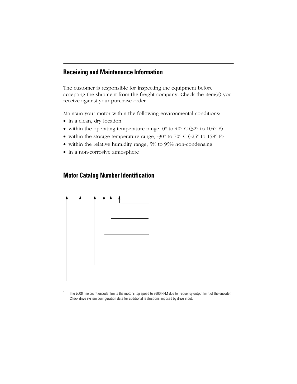 Receiving and maintenance information, Motor catalog number identification | Rockwell Automation F-6300 Servo Motor Installation Instructions User Manual | Page 2 / 16