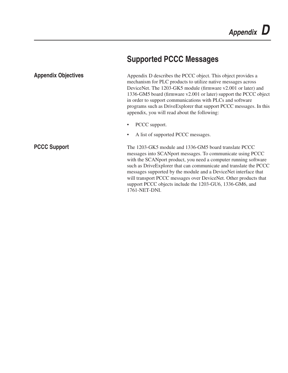 Supported pccc messages | Rockwell Automation 1203-GK5 DeviceNet Communications Module FRN 1.xxx-3.xxx User Manual | Page 117 / 146