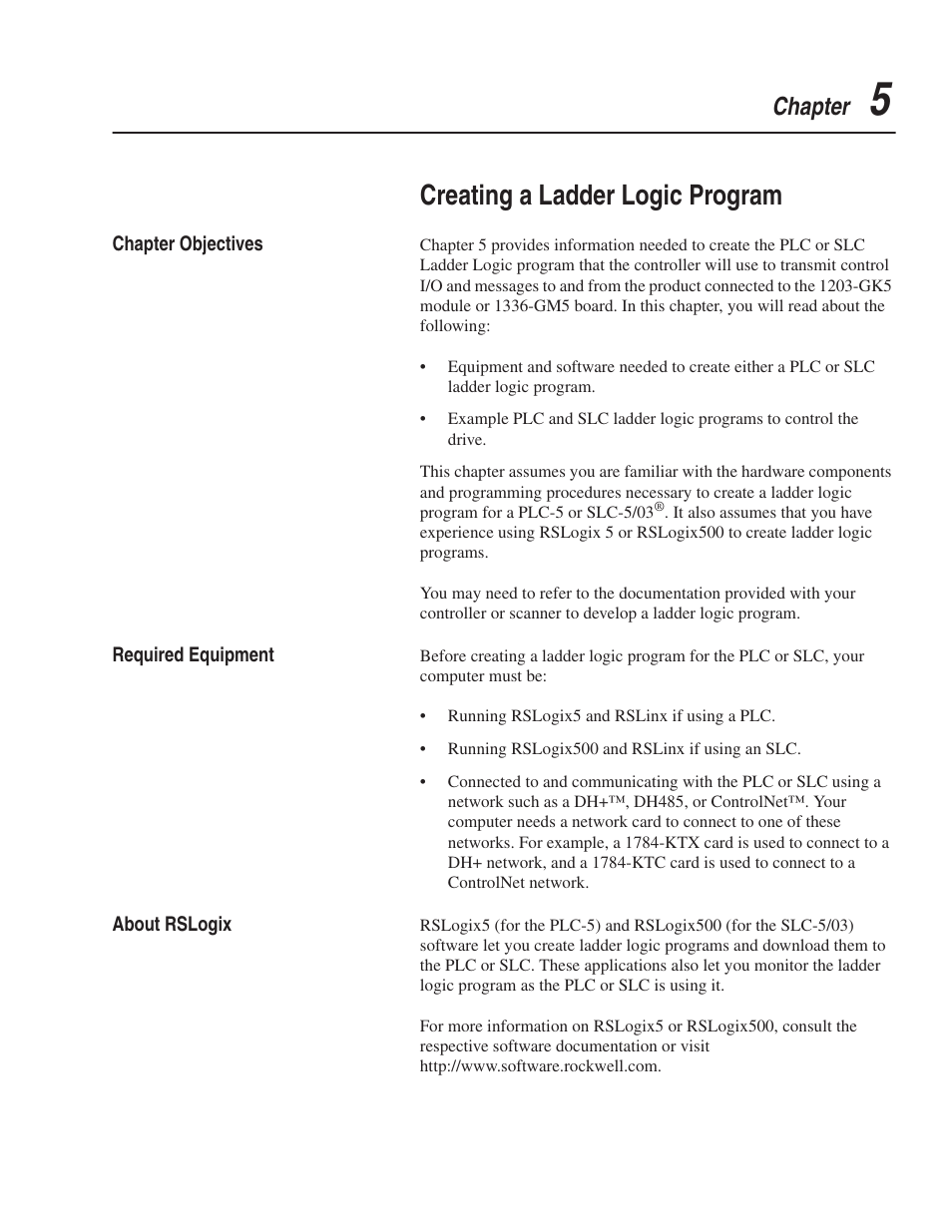 Creating a ladder logic program, Chapter | Rockwell Automation 1203-GK5 DeviceNet Communications Module FRN 1.xxx-3.xxx User Manual | Page 61 / 146