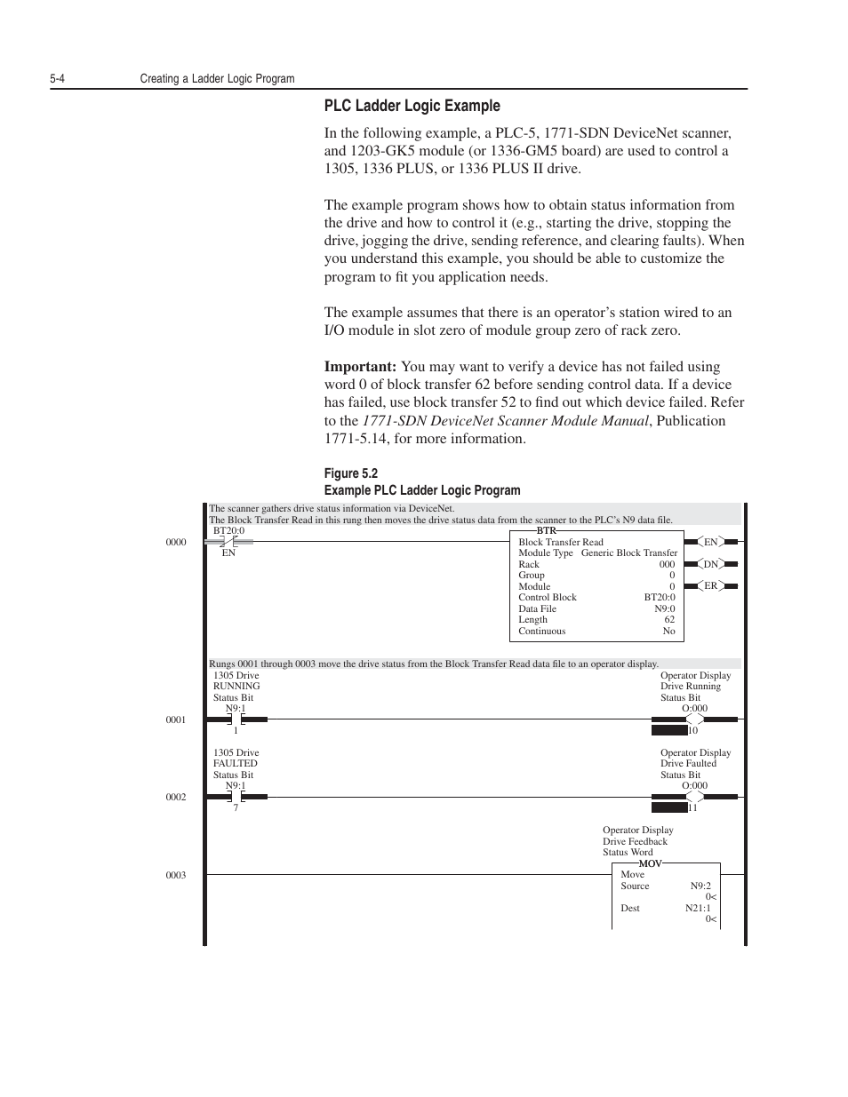 Plc ladder logic example | Rockwell Automation 1203-GK5 DeviceNet Communications Module FRN 1.xxx-3.xxx User Manual | Page 64 / 146