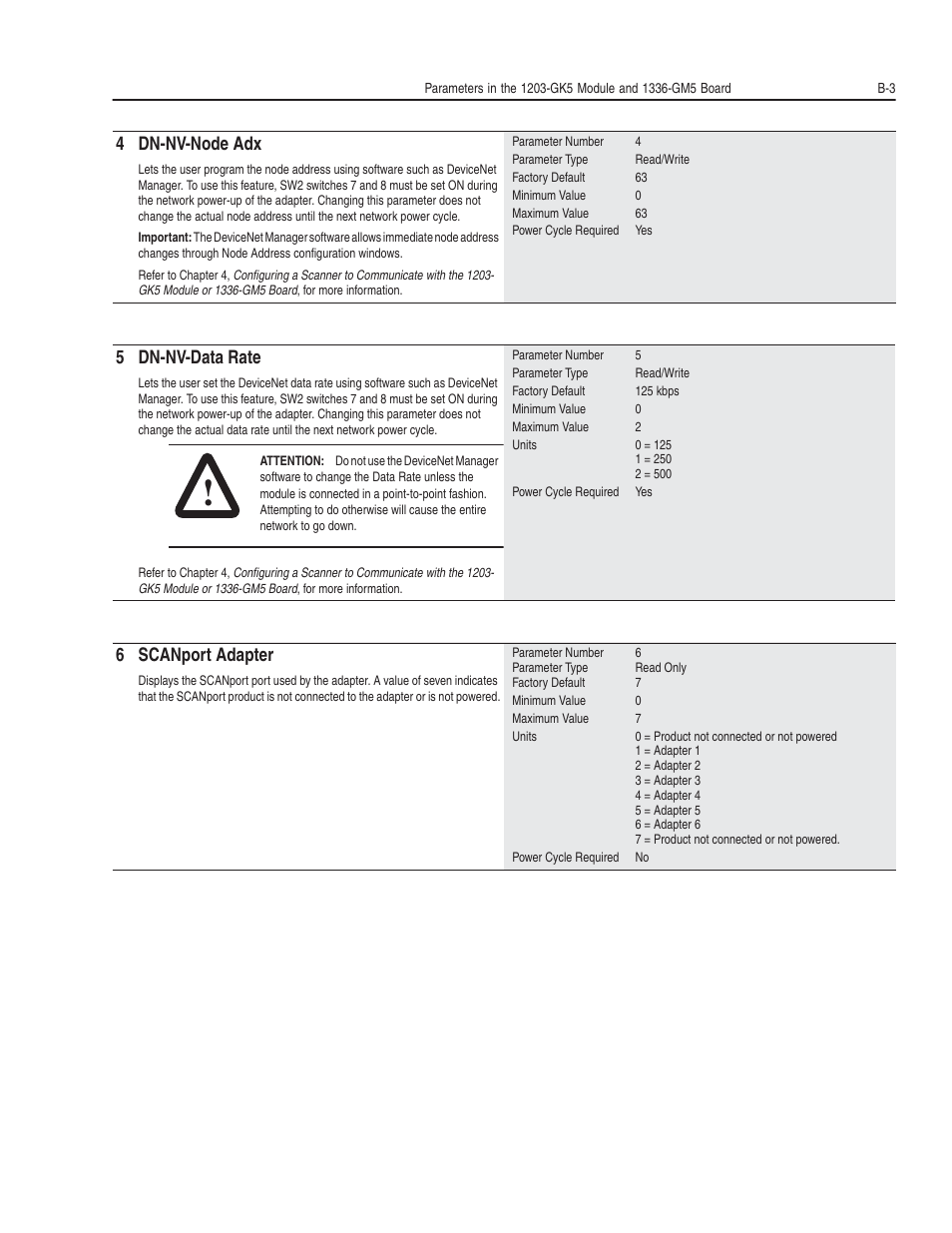 4 dn-nv-node adx, 5 dn-nv-data rate, 6 scanport adapter | Rockwell Automation 1203-GK5 DeviceNet Communications Module FRN 1.xxx-3.xxx User Manual | Page 89 / 146