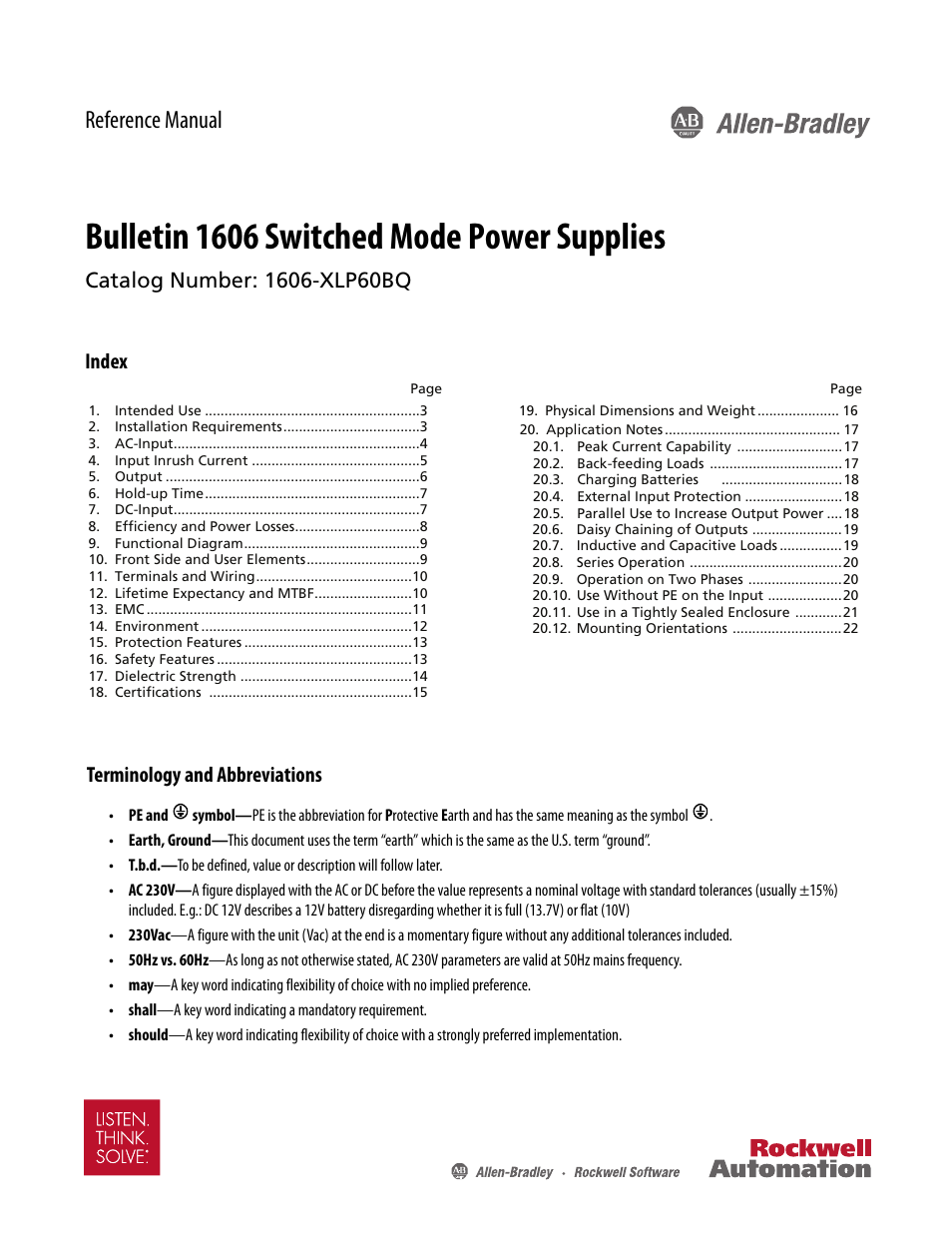 Rockwell Automation 1606-XLP60BQ Power Supply Reference Manual User Manual | 24 pages