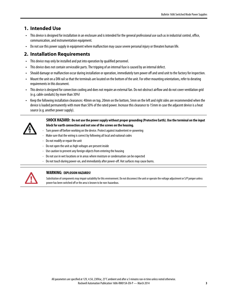 1606-rm015a-en-p, Intended use, Installation requirements | Rockwell Automation 1606-XLP60BQ Power Supply Reference Manual User Manual | Page 3 / 24