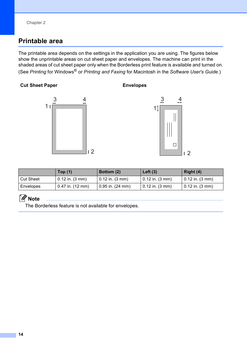 Printable area | Brother DCP-J125 User Manual | Page 28 / 83