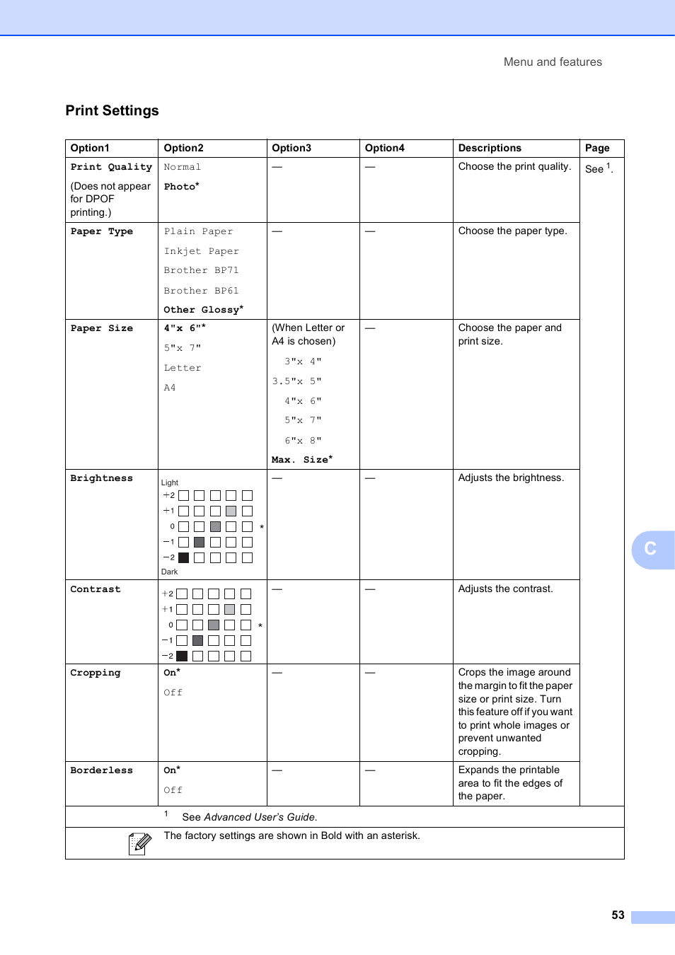 Print settings | Brother DCP-J125 User Manual | Page 67 / 83