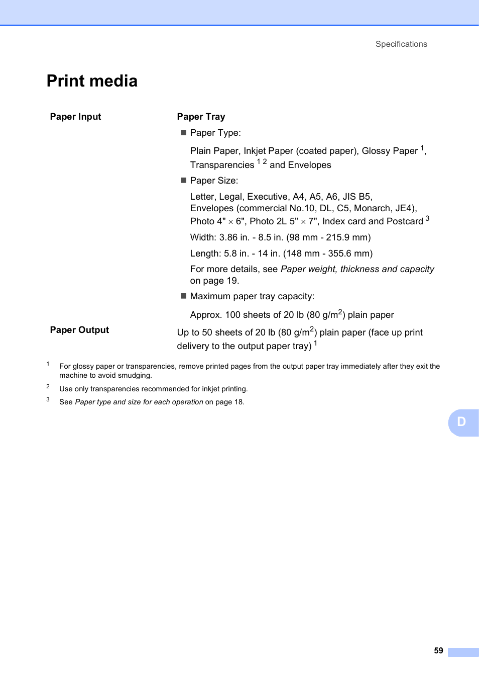 Print media | Brother DCP-J125 User Manual | Page 73 / 83