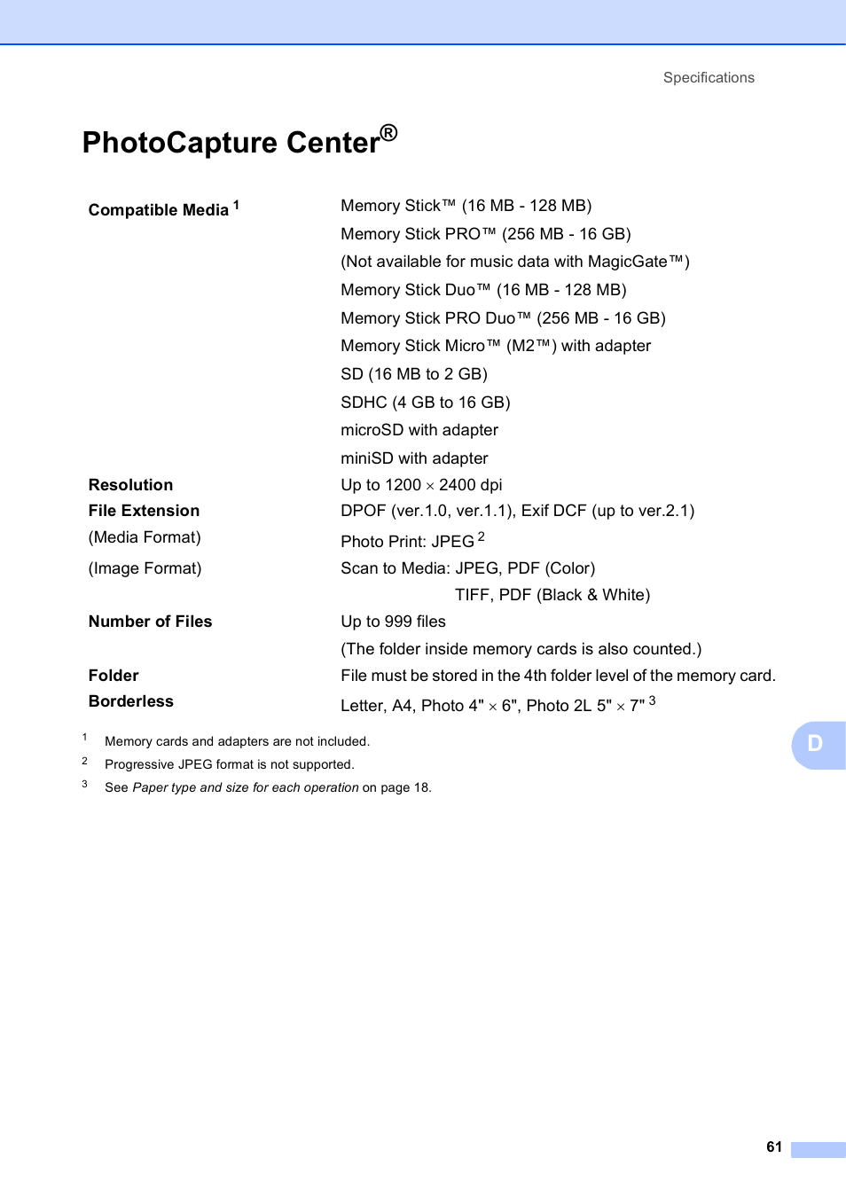 Photocapture center | Brother DCP-J125 User Manual | Page 75 / 83