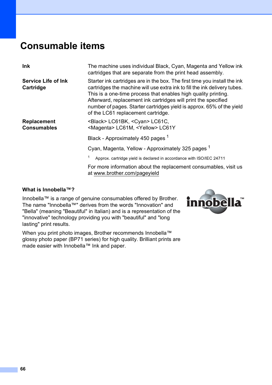 Consumable items | Brother DCP-J125 User Manual | Page 80 / 83