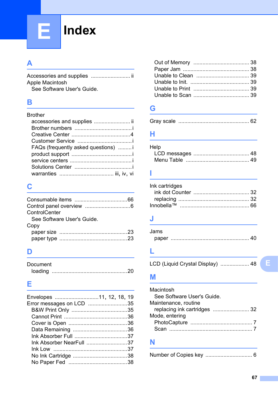 Index | Brother DCP-J125 User Manual | Page 81 / 83