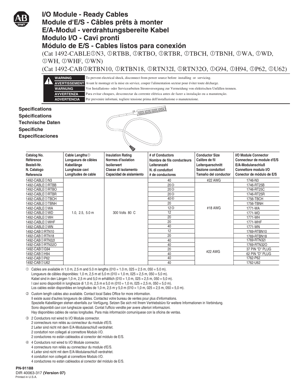 Rockwell Automation 1492-CABLExxxx I/O Module - Ready Cables User Manual | 4 pages