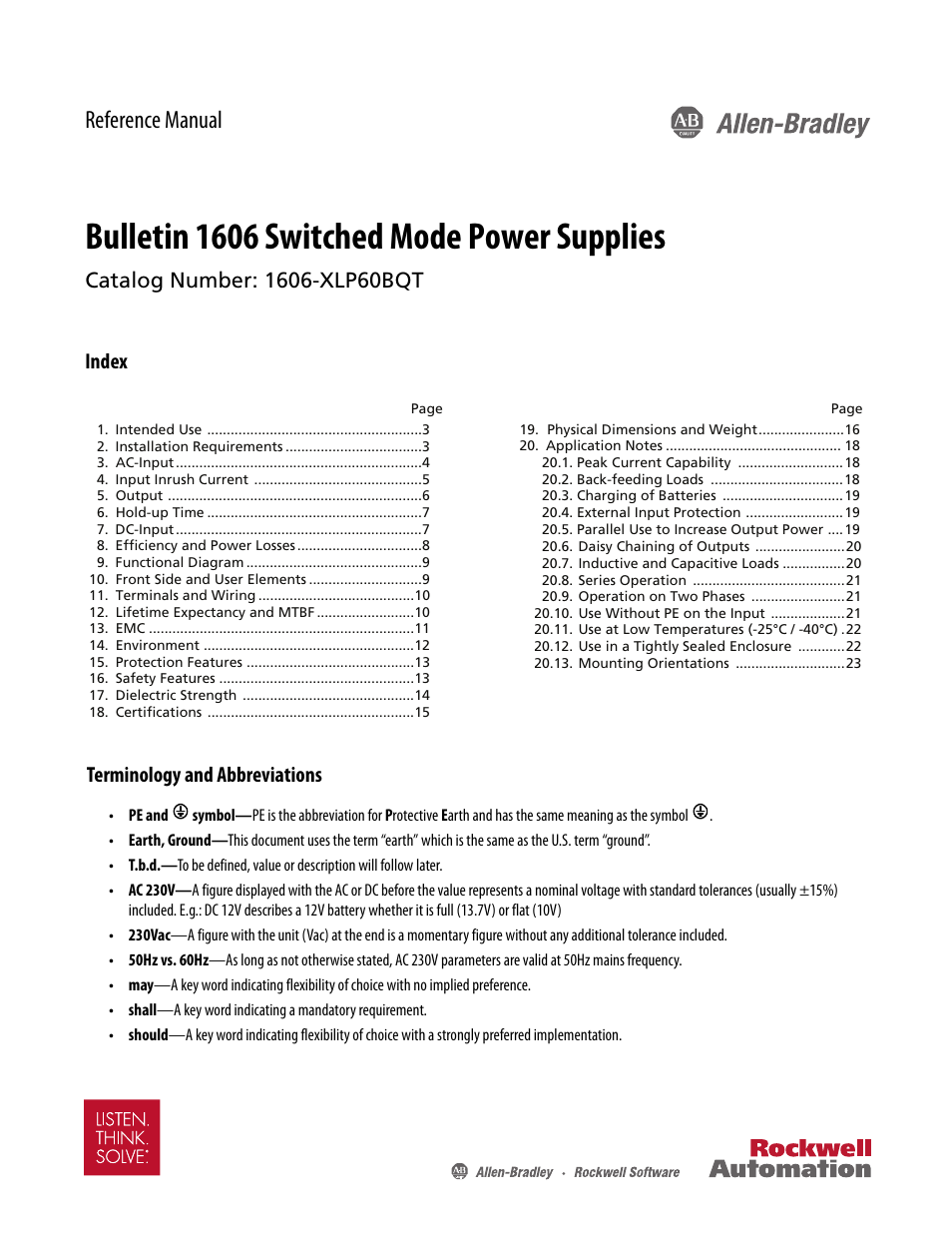 Rockwell Automation 1606-XLP60BQT Power Supply Reference Manual User Manual | 24 pages