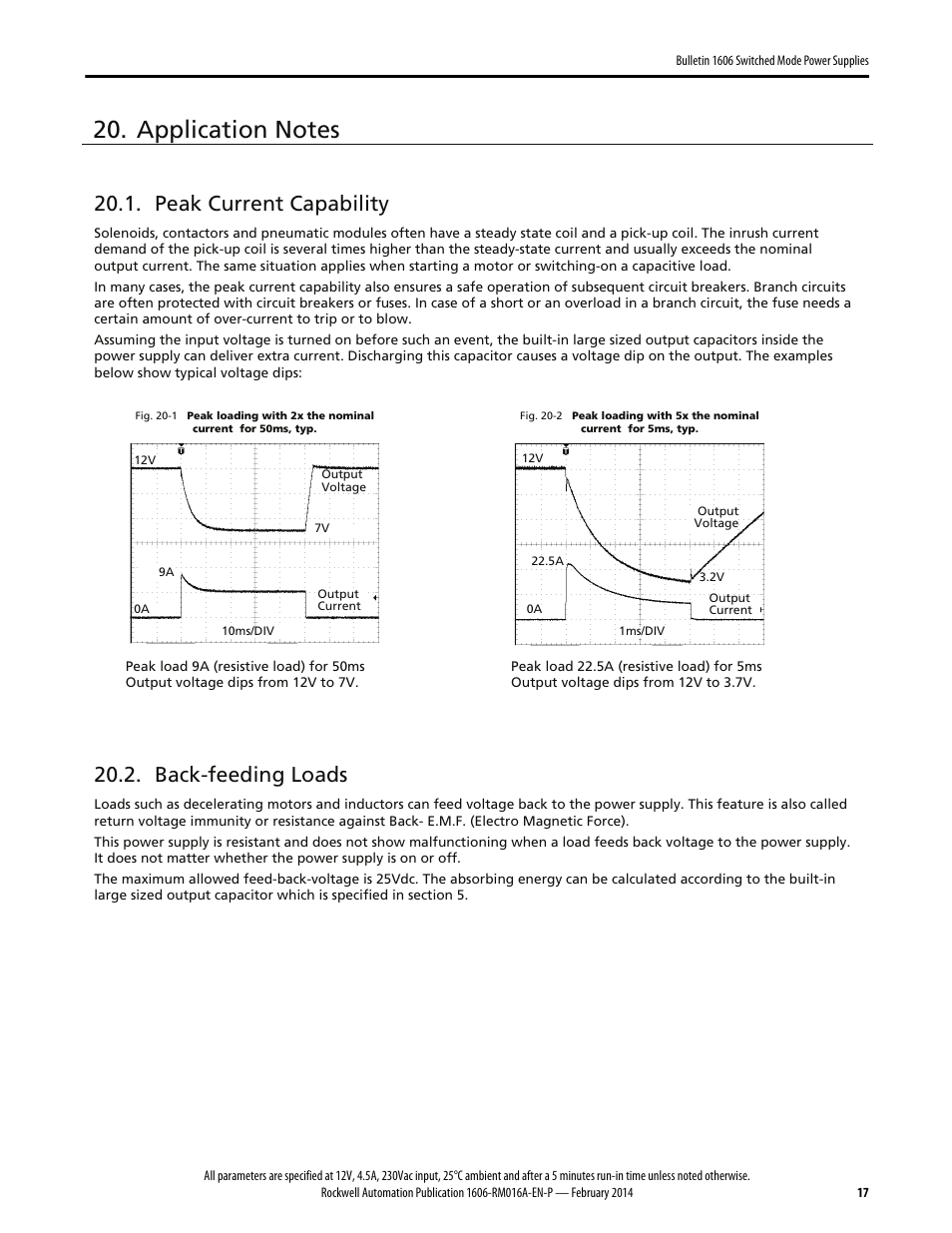 Peak current capability, Back-feeding loads | Rockwell Automation 1606-XLP60BQT Power Supply Reference Manual User Manual | Page 17 / 24