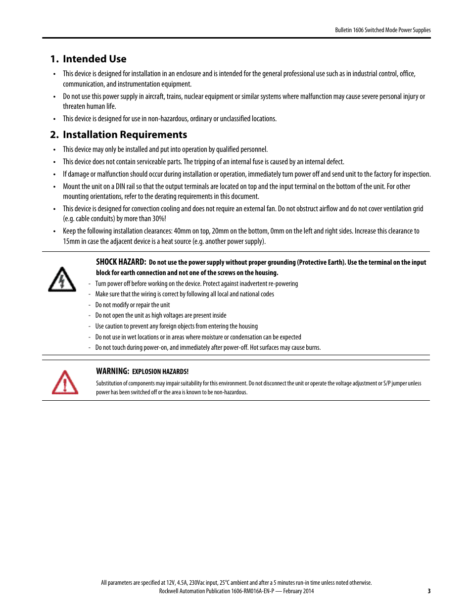 1606-rm016a-en-p, Intended use, Installation requirements | Rockwell Automation 1606-XLP60BQT Power Supply Reference Manual User Manual | Page 3 / 24