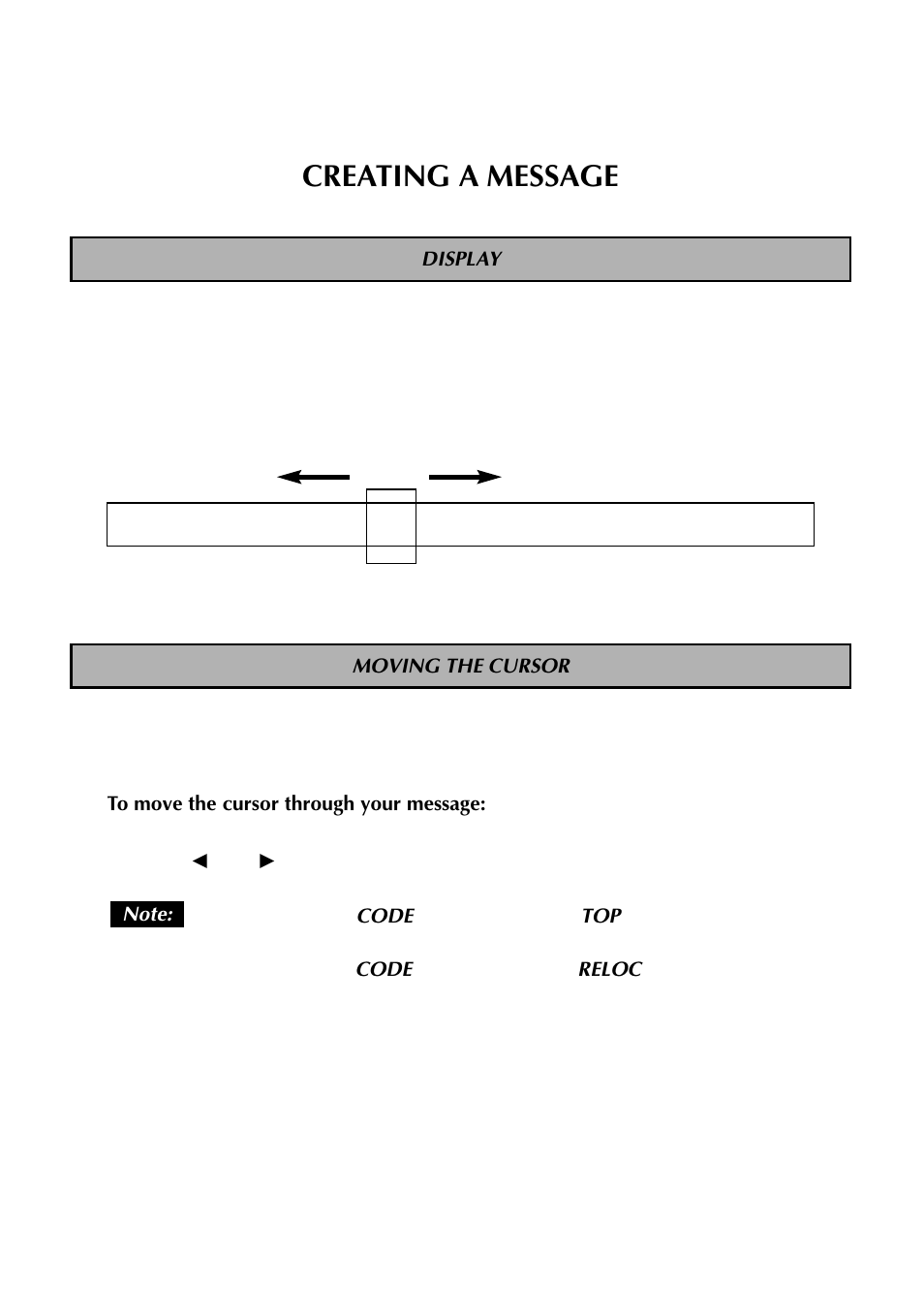 Creating a message, Display, Moving the cursor | Brother TZTAPE PT-300 User Manual | Page 12 / 82