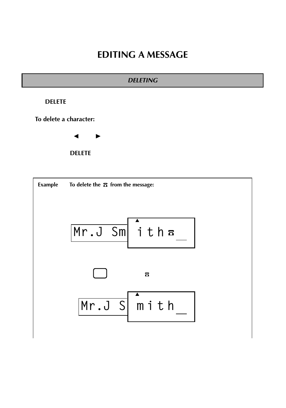 Editing a message, Deleting, It h mr.j sm | Mi t h mr.j s | Brother TZTAPE PT-300 User Manual | Page 20 / 82