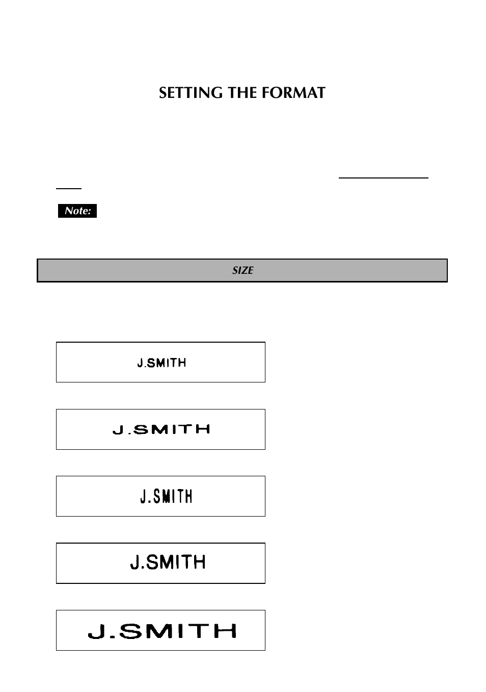 Setting the format, Size | Brother TZTAPE PT-300 User Manual | Page 26 / 82