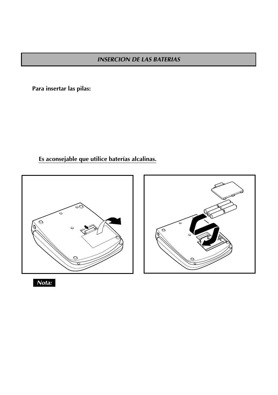 Insercion de las baterias | Brother TZTAPE PT-300 User Manual | Page 62 / 82