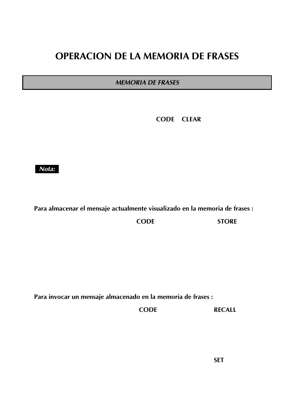 Operacion de la memoria de frases, Memoria de frases | Brother TZTAPE PT-300 User Manual | Page 77 / 82