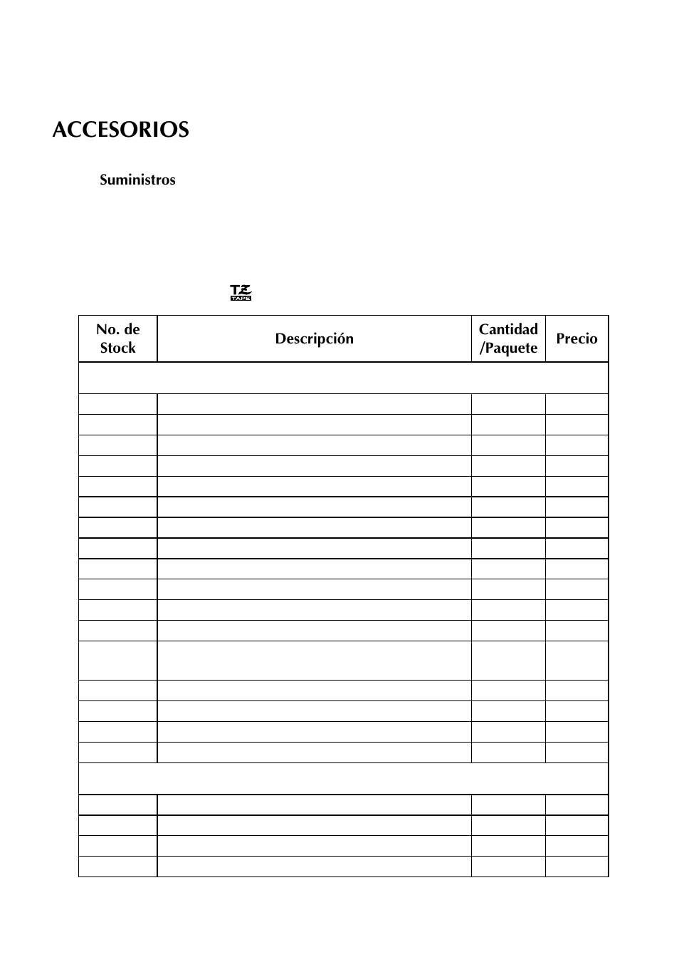 Accesorios | Brother TZTAPE PT-300 User Manual | Page 80 / 82