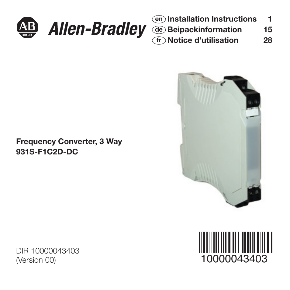 Rockwell Automation 931S-F1C2D-DC Frequency Converter User Manual | 42 pages