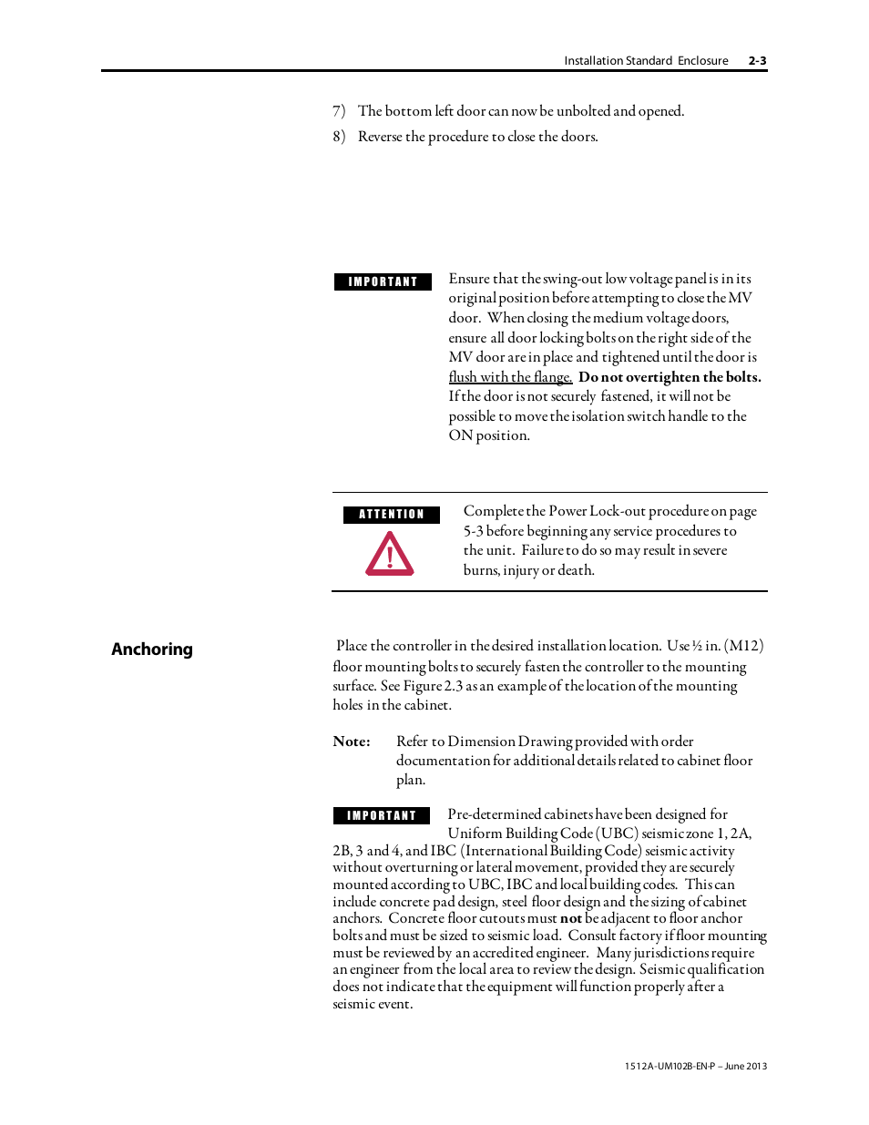 Rockwell Automation 1512A MV Controllers - 800A One-High Cabinet User Manual | Page 13 / 105