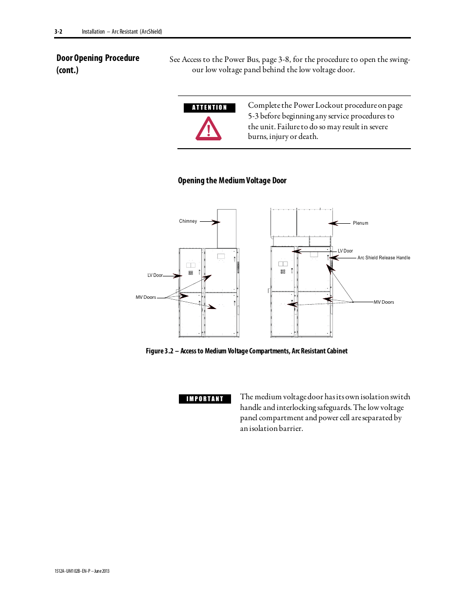 Door opening procedure (cont.) | Rockwell Automation 1512A MV Controllers - 800A One-High Cabinet User Manual | Page 27 / 105