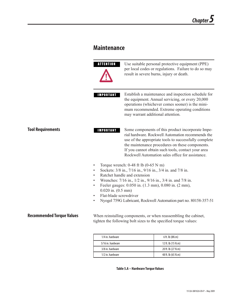 Chapter 5_june2013, Maintenance, Chapter | Rockwell Automation 1512A MV Controllers - 800A One-High Cabinet User Manual | Page 49 / 105