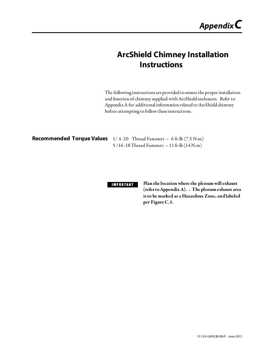 Appendix c_june2013, Appendix, Arcshield chimney installation instructions | Rockwell Automation 1512A MV Controllers - 800A One-High Cabinet User Manual | Page 99 / 105