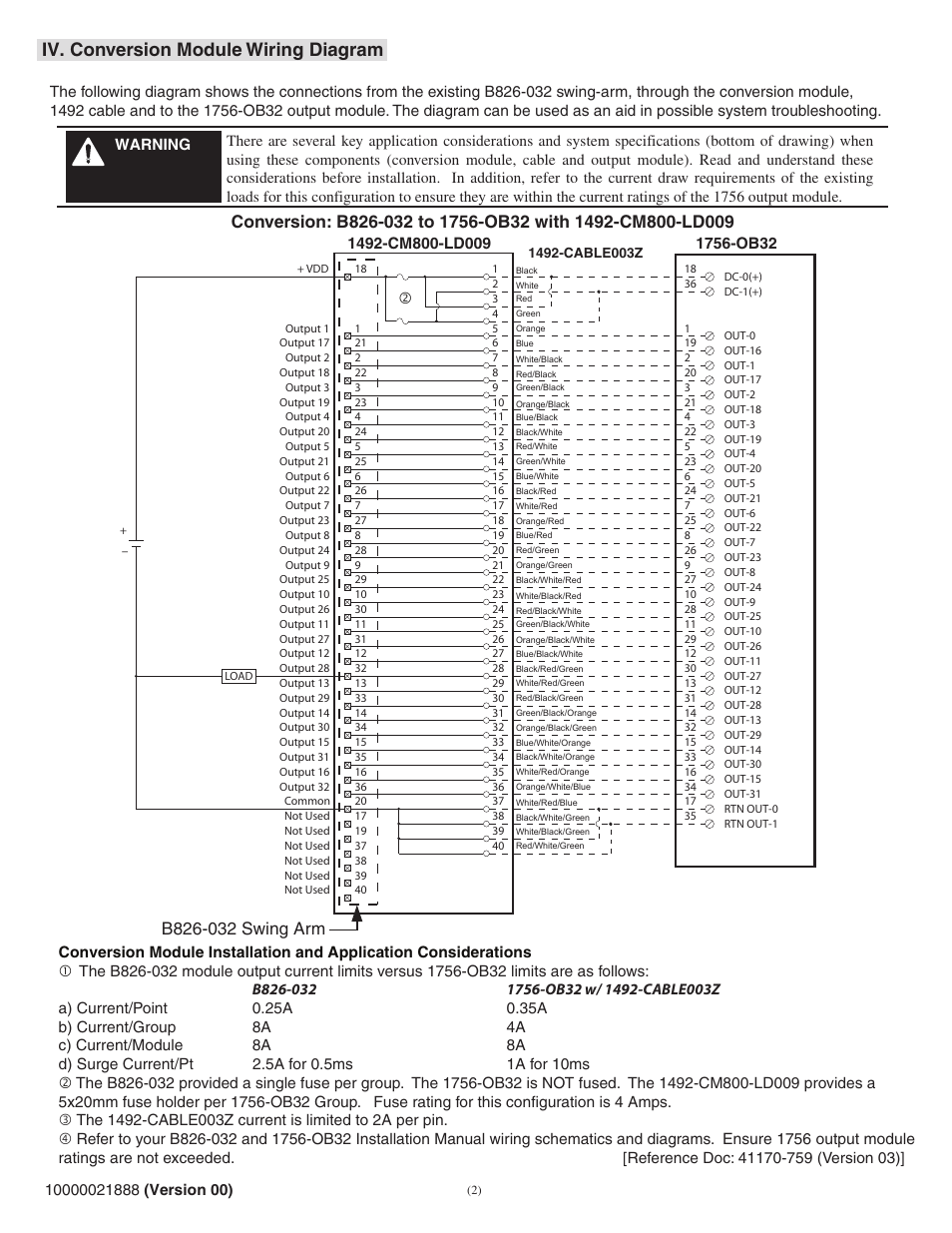 Iv. conversion module wiring diagram | Rockwell Automation 1492-CM800-LD009 Field Wire Conv. Module for Modicon B826-032 to 1756-OB32 User Manual | Page 2 / 6