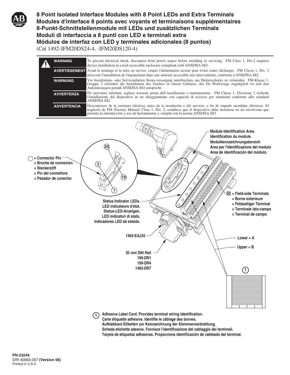 Rockwell Automation 1492-IFM20DS24-4_IFM20DS120-4 8 Point Isolated Interface Modules with 8 Point LEDs & Extra Terminals User Manual | 4 pages