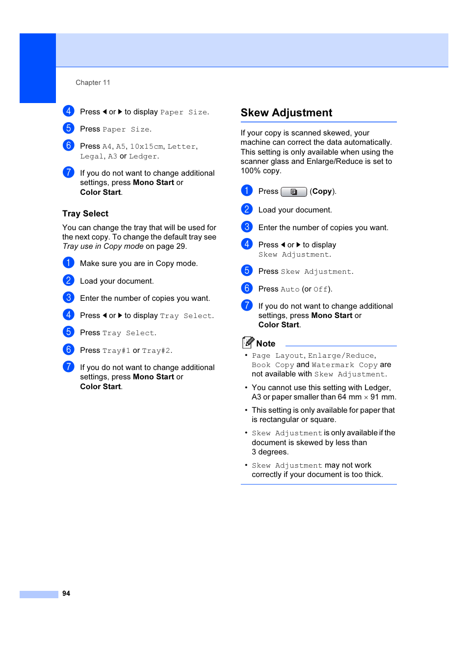 Tray select, Skew adjustment | Brother MFC 6890CDW User Manual | Page 103 / 227